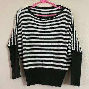 Women's Dark Green Striped Crew Neck Sweater